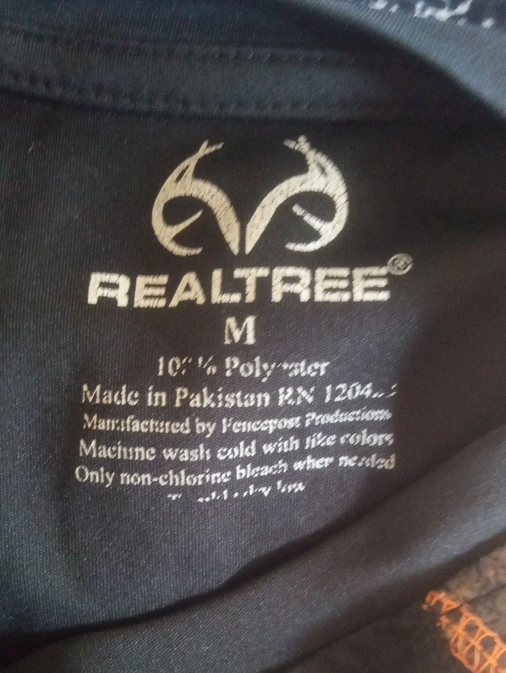 REALTREE Black Short-Sleeve Shirt with Orange Deer Logo and Camo Shoulders - Picture 7 of 7